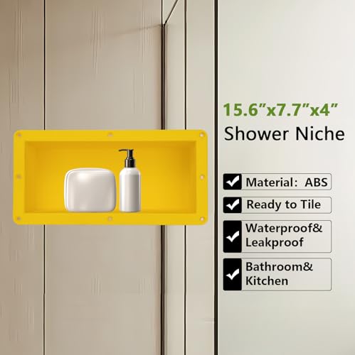 Uni-Green Ready Tile Small Shower Niche Footrest 16" x 8" x 4"（Inside 14" × 6" × 4"） for Foot Rest and Soap Holder Recessed Wall Niche Insert, Tileable Niche for Shower Shaving.