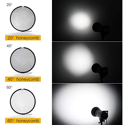 Soonpho 7" Standard Reflector Diffuser Lamp Shade Dish with 20° /40°/ 60° Degree Honeycomb Grid White Soft Cloth for Bowens Mount Studio Strobe Flash Light Speedlite