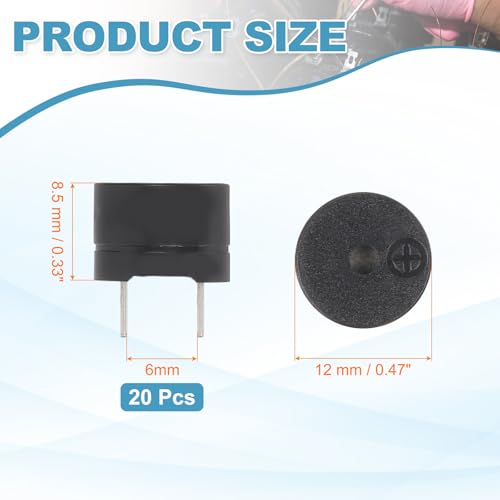 sourcing map 20 Pcs Passive Buzzer DC 1.5-5V 12x8.5mm Electric Tone Buzzer Alarm Piezo Beep Sounder Continuous Sound Beep for Physics Circuits Alarm Safety Development Boards House Shop