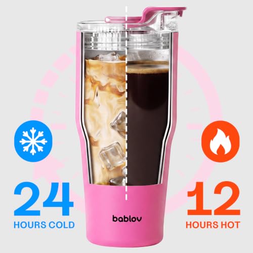 BABLOV GO-PAL Buddy 30oz Coffee Tumbler with Straw & Iced To Go Coffee Mug Peony