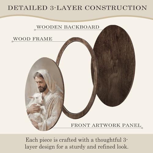 YZSLA Christian Wall Art Decor, Jesus and Lamb Rustic Framed Oval Wall Art Jesus-6