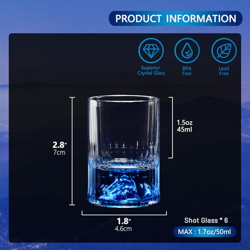 DUJUST Shot Glasses with Blue Mountain (1.5oz), Crystal Shot Glass Set Decorated with Blue Mountain, BPA-Free & Lead-Free, Perfect for Décor & Collection, Gift Choices - 6 pcs Blue Mountain - 6pcs
