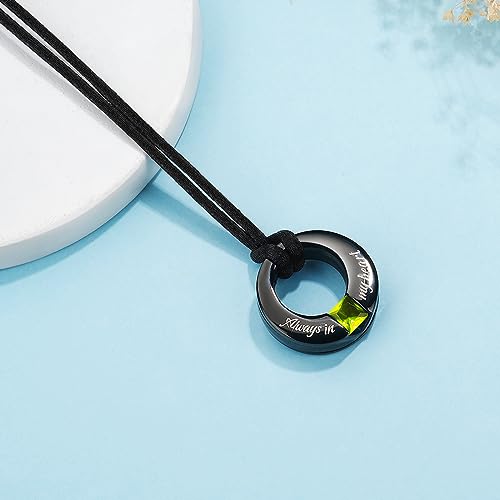 YOUFENG 3 Pieces Cremation Urn Necklaces for Ashes Keepsake Cremation Jewelry Cross Round Bar Birthstone Crystal Stainless Steel Memorial Pendant for Women Men Olivine