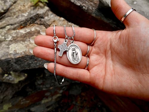 Saint Dymphna Necklace, Irish Saint Dymphna, Patron of Anxiety & Depression, Nervous and Mental Afflictions, 20" Stainless Steel Box Chain