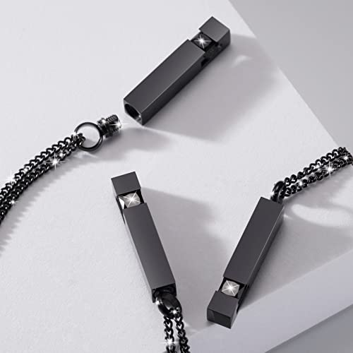3 Pack Urn Necklace for Ashes Memorial Cremation Jewelry for Ashes, CZ Bar Urns Pendant Stainless Steel Urn Locket for Ashes Keepsake Jewelry with Words: Forever in my heart & Funnel Kit & Bag Black