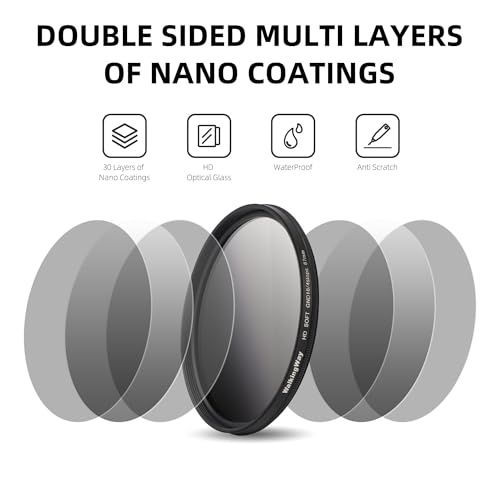 Walking Way 52mm GND16 Variable Filter 4 Stops Camera Lens Graduated Neutral Density Filters 30 Multi-Layer Coating Ultra-Slim HD Waterproof Scratch Oil Resistant Lens Filter, Aluminum Alloy Frame