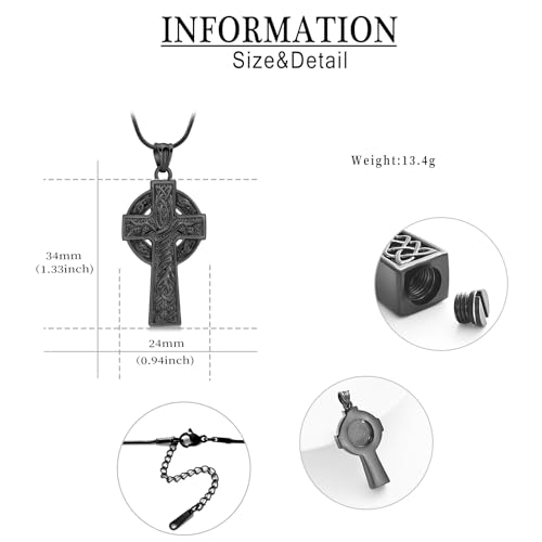 Cross Urn Necklace for Ashes for Men Celtic Knot Cremation Jewelry Keepsake Necklace Tree fo Life Memorial Pendant for Ashe Holder Black