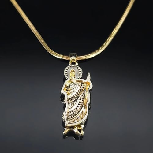 14K Yellow Gold 925 Sterling Silver Religious Saint Jude Pendant Necklace w Chain - San Judas Pendant for Women & Men