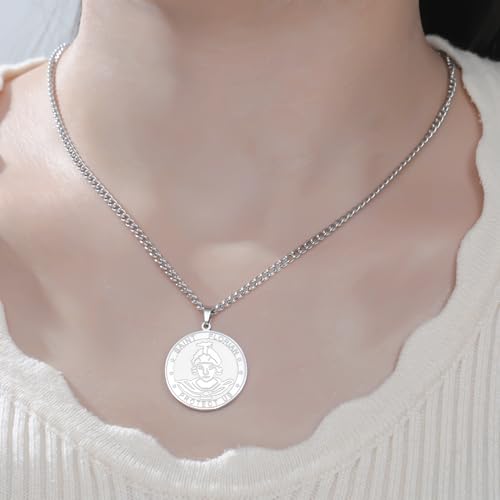 TEAMER Saint Florian Prayer Necklace St Florian Pendant, Firefighters and Soldiers Pattern Jewelry Religious Protection Amulet for Men Women Silver