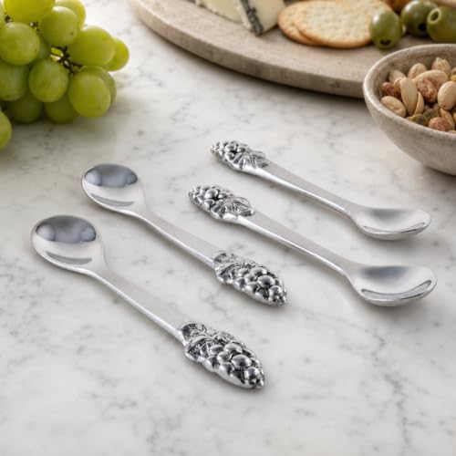 Arthur Court Grape Design Metal Tea Spoons Set of 4 - Artisan Quality Aluminum - 5 Inch Long for Elegant Serving
