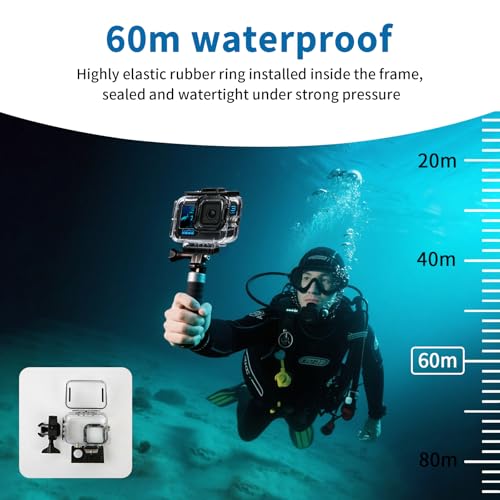 Waterproof Diving Housing for GoPro HERO13/12/11/10/9 Black - 196FT/60M Underwater Case with Magnetic Latch Mount, Protective Underwater Diving Housing Shell Accessories Plastic Case with Magnetic Latch Mount GoPro HERO13-9 Black