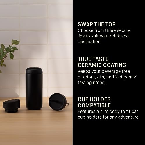Fellow Carter 3-in-1 Ceramic Lined Travel Coffee Mug Tumbler 16 oz 3 in 1 - Slide Lid Matte Black