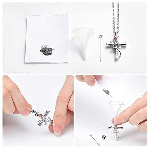 wonderful jewerly Custom Double Cross Cremation Urn Necklace Keepsake Ashes Memorial Pendant with Free Double Buckle Chain (Pink Birthstone) Pink