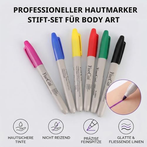 TOPINCN Tattoo Felt Tip Pen, Tattoo Marking Scribe Pen, Surgical Skin Marker Pen, Scribe Tool for Make-Up, Personal Accessories, Reusable Packaging, 6 Pieces/Set