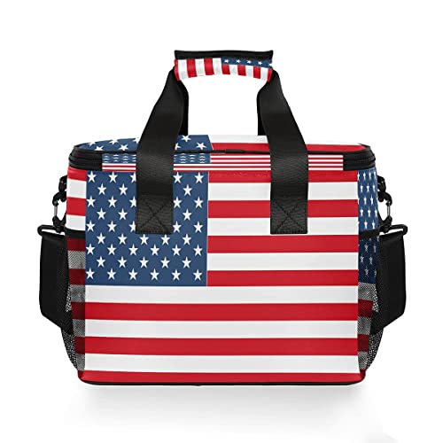 AUUXVA Cooler Bag Large Camping Cooler Tote Lunch Cooler Bag Leakproof Insulated Waterproof Lunch Box American Flag