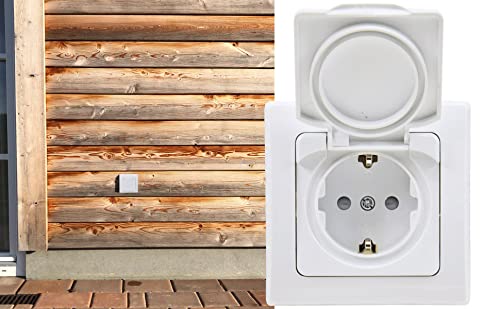 ChiliTec Delphi IP44 Flush-Mounted Socket, White | 250V 16A Protective Contact, Hinged Cover with Seal, Suitable for Indoor and Outdoor Use, Increased Contact Protection, Ideal for Bathrooms and Kitchens