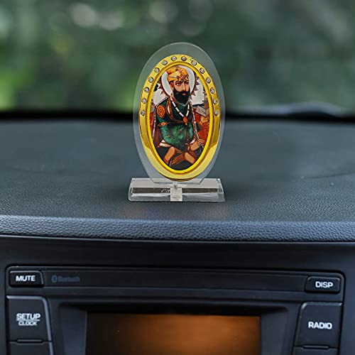 BISMAADH Car Dashboard Oval Shape Acrylic Showpiece Figurine Religious Idol Statue for Office & Home Décor (Guru Tegbahadur Ji) Guru Teghbahadur Ji