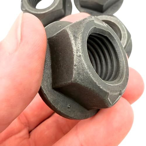 Quantum Forge 7/8"-9 Grade G all-metal flange top lock nuts, phosphate and oil finish, 4-pack hex nuts