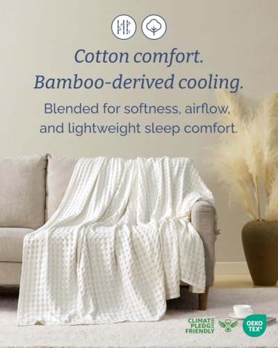 Cooling Waffle Blanket for Hot Sleepers - Throw Size, 50x60, Ivory 01 - Ivory Throw (50" x 60")