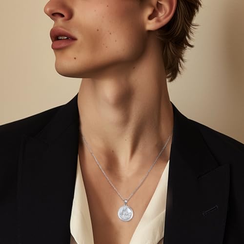 St Christopher Necklace for Women, 925 Sterling Silver Coin Pendant with Adjustable Chain 46cm Plus 5cm