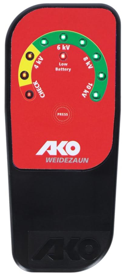 AKO Fence Tester with LED Display (Black/Red, with 9 Volt Battery, Fence Distance 0-5 cm, Animal Fence, Accessories Grazing Animals, Animal Accessories) 442326