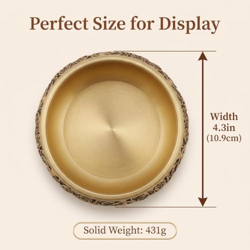 Solid Brass Feng Shui Money & Wealth Bowl, Coins & Ingots, 431g 10.9cm