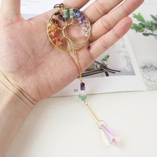 Handmade 7 Chakra Tree of Life Crystal Suncatcher, Sun Catcher Hanging for Car, Windows, Spiritual, Rainbow Maker, Butterfly Indoor Garden Home Decor Suncatcher 2
