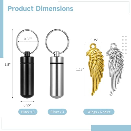 Cremation Jewelry for Ashes - 6 PCS Urn Necklaces for Ashes,Cylinder Vial Cremation Urn Key Chains, Necklace Keepsake Ashes Memorial Necklace Angel Keepsake Cylinder Pendant