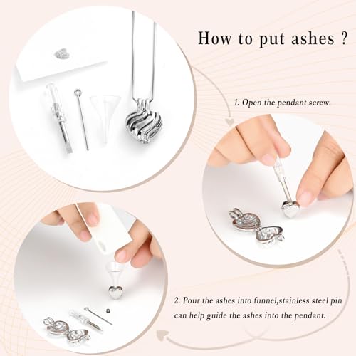 Minicremation Heart Cremation Jewelry for Ashes Urn Necklaces with Hollow Urn Keepsake Pendant Charm Stainless Steel Cremation Pendant Memorial Locket Silver