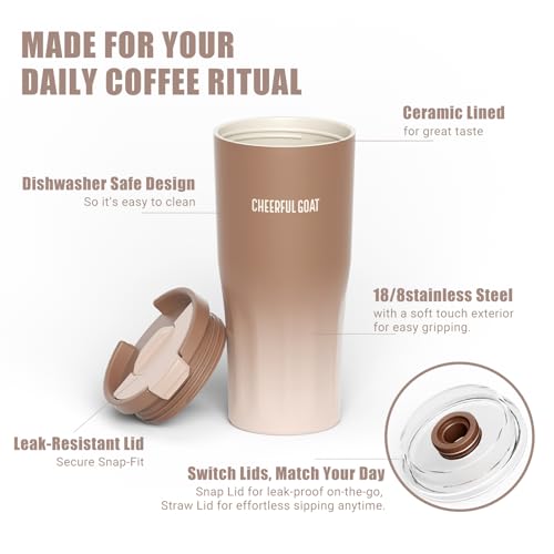 CHEERFUL GOAT Ceramic Travel Tumbler Ceramic Coffee Mug with 2 Lids Latte Ombre