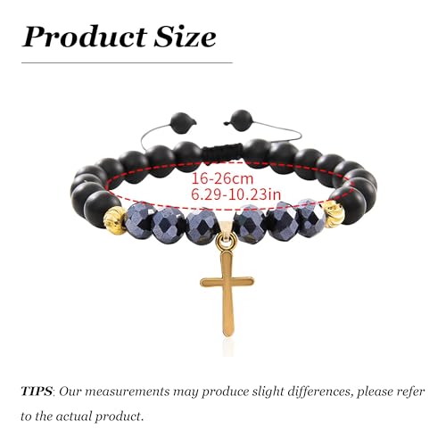 YANCHUN Cross Beaded Bracelet for Men Mens Cross Charm Bracelets Adjustable Jesus Faith Religious Easter Catholic Communion Baptism Christmas Jewelry Gift for Men A1