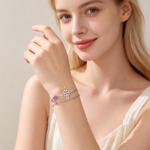 LIKGREAT Witches Knot Bracelet with Amethyst Crystal for Women sliver