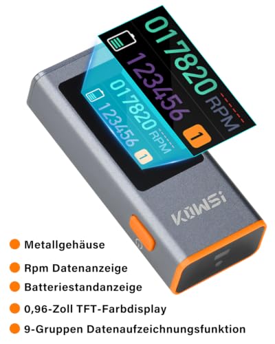 Digital Tachometer, Non-Contact Laser Speedometer RPM 300-200,000 rpm, TFT Color Display, 110 mAH Battery with USB-C Power Supply, 9 Records Storable, 0.8 s Response
