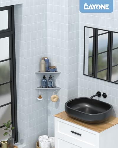 DAYONE 2 Pack Corner Shower Shelves 10", Chrome 304 Stainless Steel Recessed Bathroom Shelf with Razor Holding Hole and 2 Hools, for Tiled Wall No Drilling Needed 2 Hooks-10”