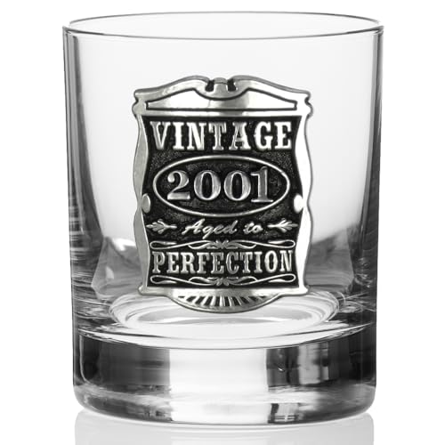 English Pewter Company Vintage Years 2001 25th Birthday or Anniversary Old Fashioned Whisky Rocks Glass Tumbler - Unique Gift Idea For Men [VIN005]