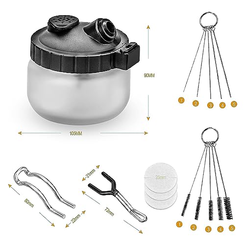 Airbrush Wash Pot Cleaning Kit, Stainless Steel Jar with 5 Nozzles, 5 Cleaning Brushes, Needle Wrench Heavy Duty Maintenance Tools for Model Making & Crafts