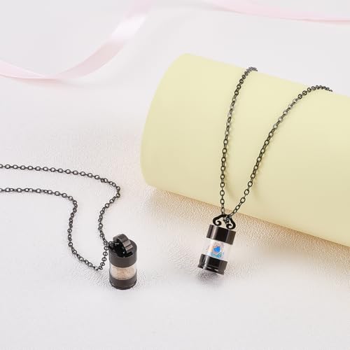 FINGERINSPIRE 2PCS Glass Bottle Pendant Necklace 25x11.5mm Glass Vial Charms 304 Stainless Steel Necklaces Mini Urn Pendants Necklace for Ashes Memorial Keepsake DIY Jewelry Making Black