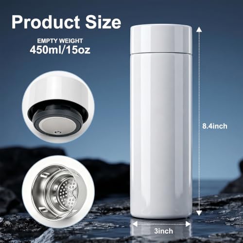 Smart Fingerprint Lock Water Bottle 450ml with Auto-Open Lid, Stainless Steel, Leak-Proof & Tamper-Proof, Keeps Drinks Hot or Cold 12 Hours, Perfect for Office, Travel & Gym(White) White