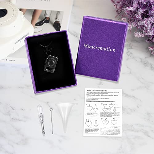 Camera Cremation Jewelry Urn Necklace for Ashes Stainless Steel Memorial Pendant for Loved Ones Digital Camera Keepsake Ash Jewelry Black