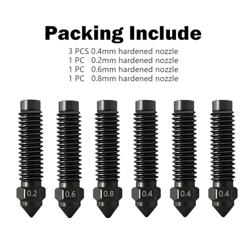 HzdaDeve 6pcs 0.2 mm 0.4 mm 0.6 mm 0.8 mm Hardened Nozzles for Centauri Carbon Stainless Steel Nozzle High Temperature Tip Wear Resistant Nozzles High Flow Hotend Extruder for Elegoo Carbon 3D Printer 5PK
