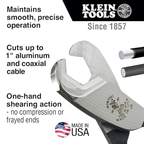 Klein Tools 63030 cable cutter for one-inch aluminum and copper coaxial cable, one-hand shearing design