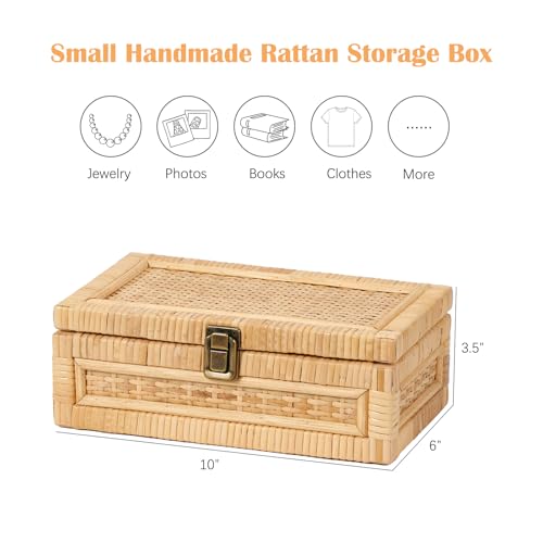 Rattan Box with Lid Decorative Natural Handmade Boho Baskets Set of 1 (Small)