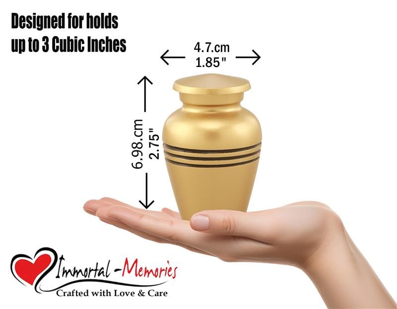 Serenity Keepsake Urn for Human & Pet Ashes – Mini Cremation Urn with Velvet Bag & Funnel – Elegant Metal Memorial Urn with Accent Bands – Small Tribute Urn (Gold) Gold-1