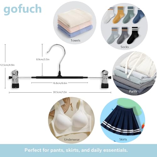 Pants Hangers with Clips - 20 Pack Heavy Duty, Non-Slip Adjustable Space Saving Skirt Hangers for Pants, Jeans, Shorts | Black | 12 Inch