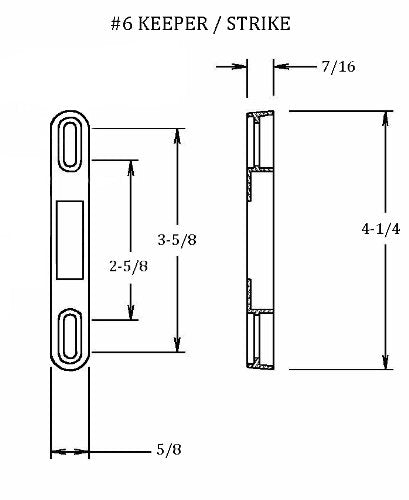 FPL #3-45-S Sliding Glass Door Replacement Mortise Lock with Adapter Plate, 4-5/8” Screw Holes, 45 Degree Keyway- YZD Plating 4-5/8" Screw Holes