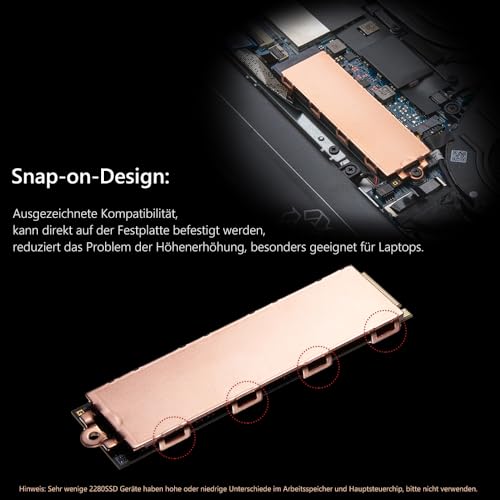 M.2 Heatsink 2280 SSD Copper 74 x 22 x 0.8 mm | Heat sink with silicone-based thermal pad for cooling M.2 SSD NVME laptops