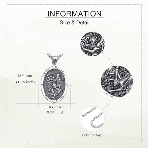 St. Christopher/Saint Michael Necklace 925 Sterling Silver Saint Christopher/Archangel Michael Pendant Necklace Amulet Protection Religious Christian Jewelry Gifts for Men St Michael Necklace