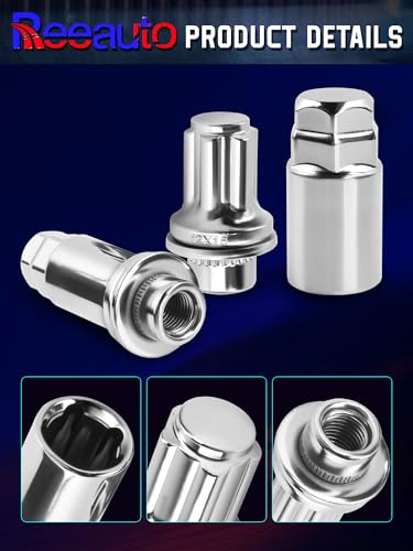 Reeauto M12 x 1.5 wheel lock lug nuts set, chrome finish with 13/16-inch hex and 1.87-inch length