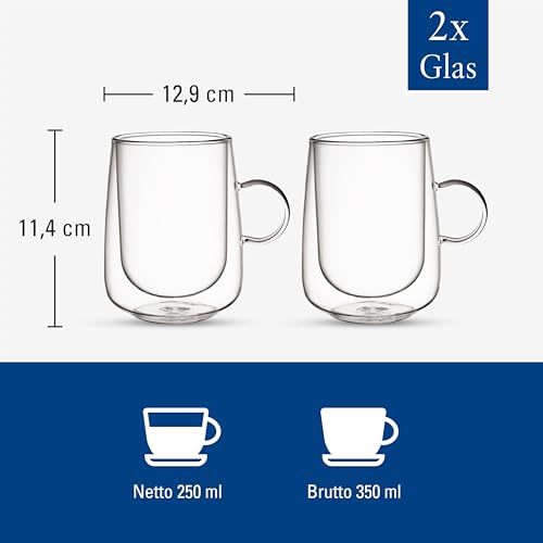 Villeroy & Boch – Artesano Hot & Cold Beverages Latte Macchiato Glass, Set of 2 Glasses, Double-Walled Glasses for Cold and Hot Beverages, 11.75 oz, Borosilicate Glass, Dishwasher-Safe, Microwave-Safe Transparent