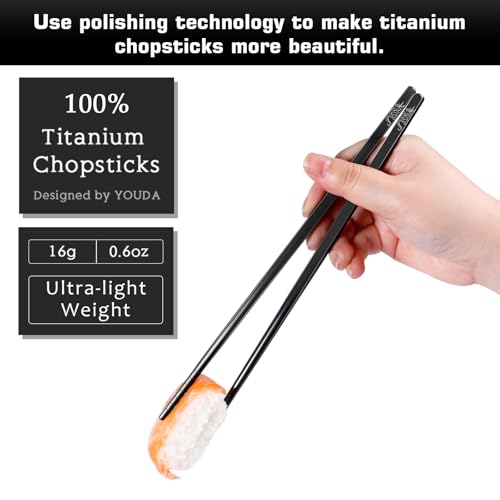 Youda 99.8% Pure TITANIUM Chopsticks Ultralight and Reusable Chopsticks for Camping, Home, Travel (2 Pairs) 2 Pairs